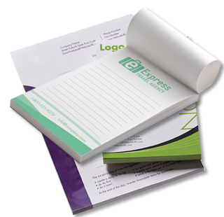 A green and white Offset Notepads (Full Colour).