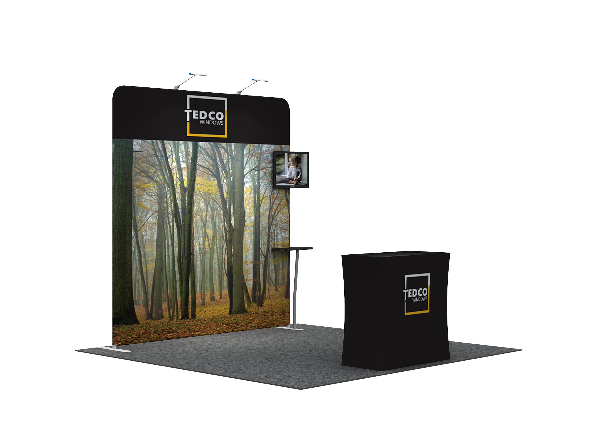 Trade show booth, forest image.