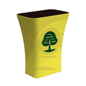 Yellow trash can with tree.